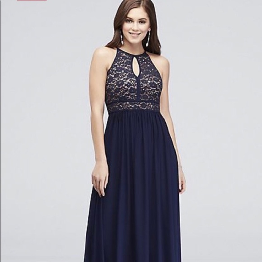 Glitter Lace Keyhole Bodice Halter Gown